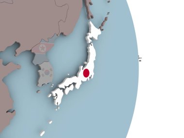 Japonya ile siyasi dünya Ulusal bayrağını gömülü. 3D çizim.