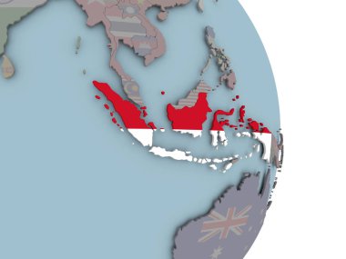 Endonezya siyasi dünya üzerinde katıştırılmış ulusal bayrak ile. 3D çizim.