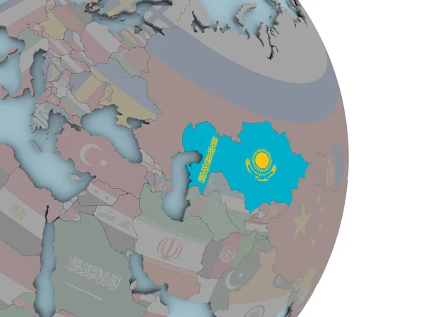 Kasachstan Mit Eingebetteter Nationalflagge Auf Politischem Globus Illustration — Stockfoto