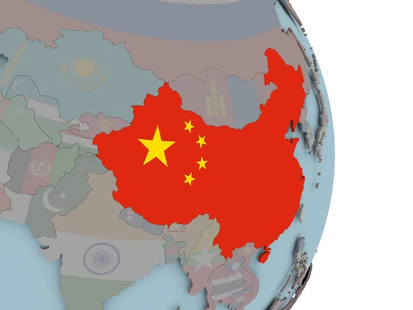 China Con Bandera Nacional Incrustada Globo Político Ilustración — Foto de Stock