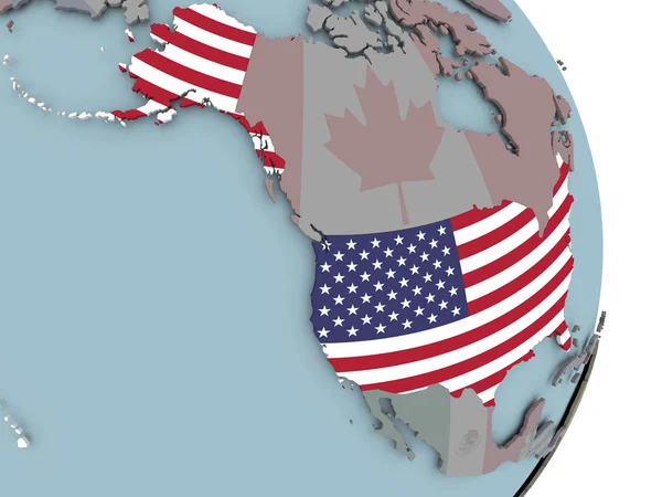 美国用嵌入式国旗在政治地球仪上 — 图库照片