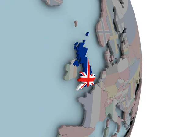 Wielka Brytania Osadzonych Flagi Narodowej Globus Polityczny Ilustracja — Zdjęcie stockowe