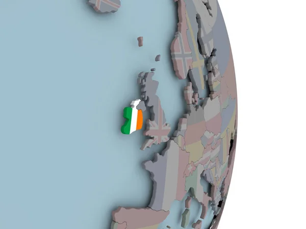 Irland Med Inbäddade Flagga Politiska Jordglob Illustration — Stockfoto