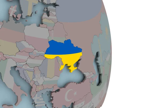 України Вбудованих Національний Прапор Політичні Земної Кулі Ілюстрація — стокове фото