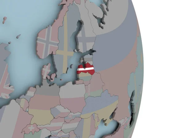 Łotwa Osadzonych Flagi Narodowej Globus Polityczny Ilustracja — Zdjęcie stockowe