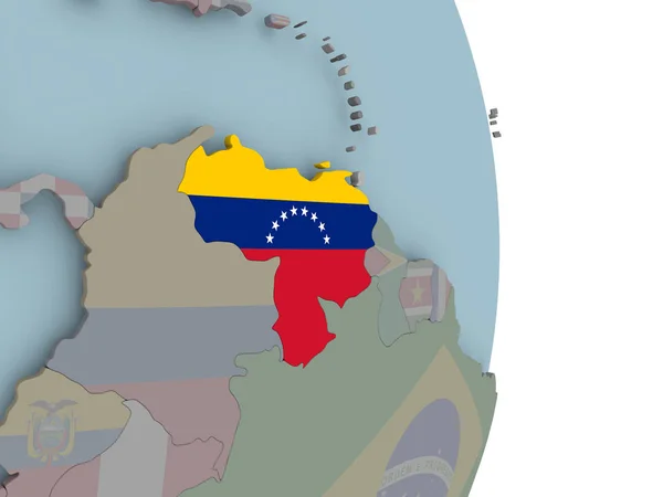 Венесуэла Встроенным Государственным Флагом Политическом Глобусе Иллюстрация — стоковое фото
