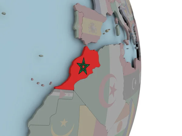 Marrocos Com Bandeira Nacional Embutida Globo Político Ilustração — Fotografia de Stock