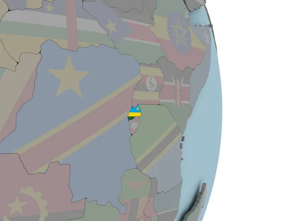 Ruanda Beágyazott Nemzeti Zászló Politikai Földgömb Illusztráció — Stock Fotó