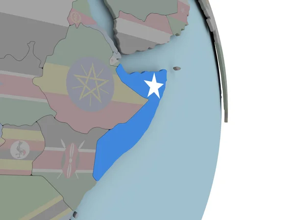 Somalia Osadzonych Flagi Narodowej Globus Polityczny Ilustracja — Zdjęcie stockowe