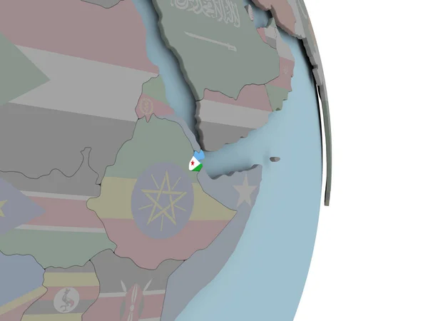 Djibouti Met Ingesloten Nationale Vlag Politieke Wereldbol Illustratie — Stockfoto