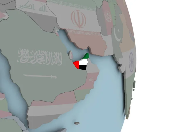 Vereinte Arabische Emirate Mit Eingebetteter Nationalflagge Auf Politischem Globus Illustration — Stockfoto