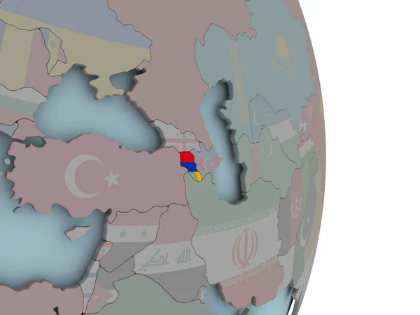 Armenien Med Inbäddade Flagga Politiska Jordglob Illustration — Stockfoto