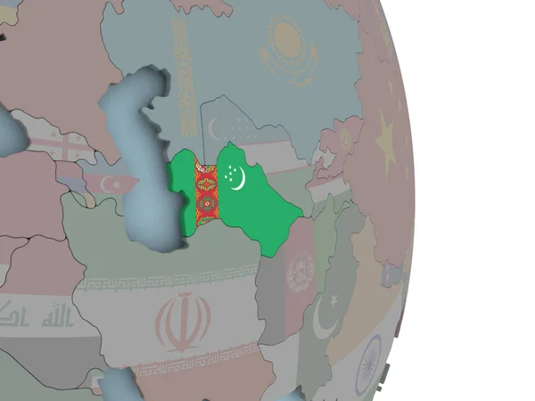Turkmenistán Con Bandera Nacional Incrustada Globo Político Ilustración — Foto de Stock