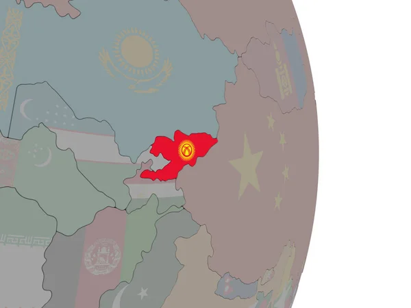Kyrgyzstan Mit Eingebetteter Nationalflagge Auf Politischem Globus Illustration — Stockfoto