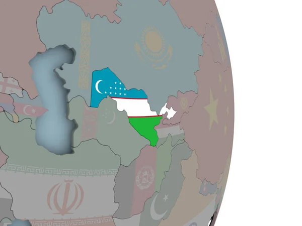 Uzbekistan Embedded National Flag Political Globe Illustration — Stock Photo, Image