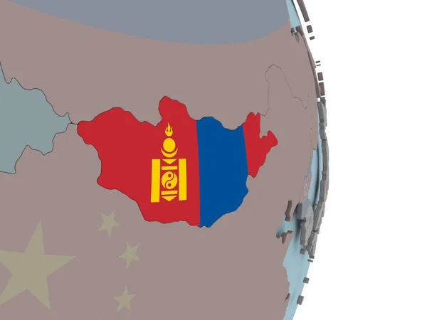 Монголия Встроенным Государственным Флагом Политическом Глобусе Иллюстрация — стоковое фото