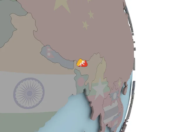 Bhutan Mit Eingebetteter Nationalflagge Auf Politischem Globus Illustration — Stockfoto
