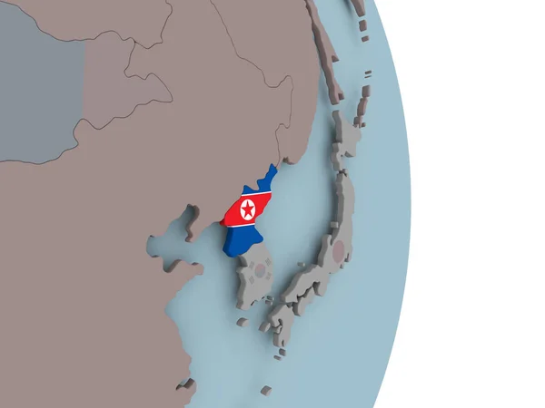 Nordkorea Med Inbäddade Flagga Politiska Jordglob Illustration — Stockfoto