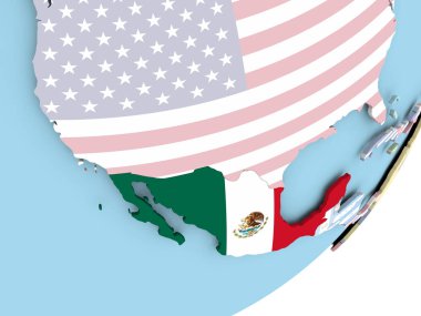 Meksika Illustration katıştırılmış bayrak ile siyasi dünya üzerinde. 3D çizim.