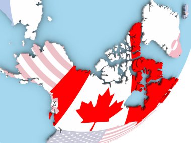 Kanada Illustration katıştırılmış bayrak ile siyasi dünya üzerinde. 3D çizim.