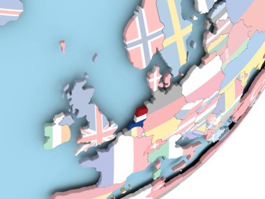 Hollanda Illustration katıştırılmış bayrak ile siyasi dünya üzerinde. 3D çizim.