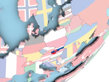 Slovakya Illustration katıştırılmış bayrak ile siyasi dünya üzerinde. 3D çizim.