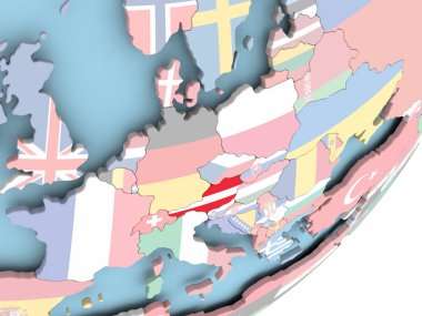 Avusturya Illustration katıştırılmış bayrak ile siyasi dünya üzerinde. 3D çizim.