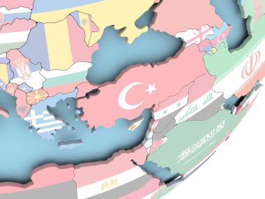 Kıbrıs Illustration katıştırılmış bayrak ile siyasi dünya üzerinde. 3D çizim.