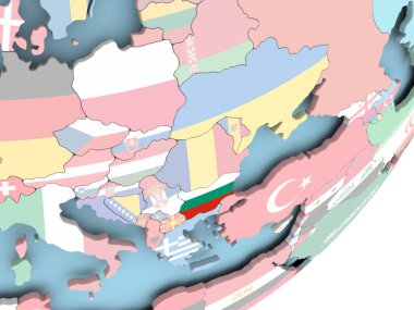 Bulgaristan Illustration katıştırılmış bayrak ile siyasi dünya üzerinde. 3D çizim.