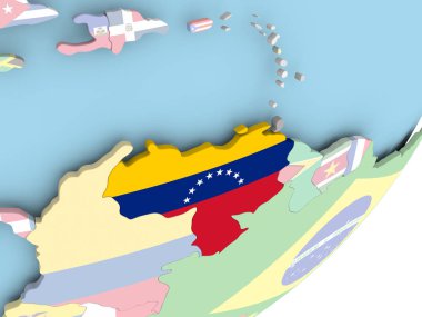 Venezuela Illustration katıştırılmış bayrak ile siyasi dünya üzerinde. 3D çizim.