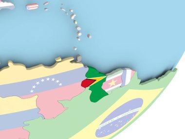 Guyana Illustration katıştırılmış bayrak ile siyasi dünya üzerinde. 3D çizim.