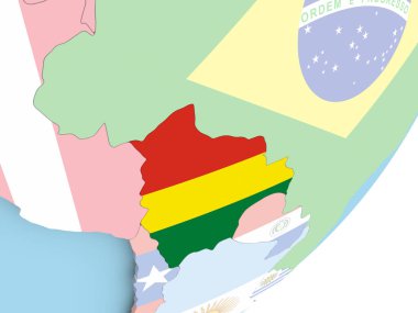 Bolivya Illustration katıştırılmış bayrak ile siyasi dünya üzerinde. 3D çizim.