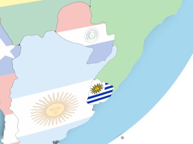 Uruguay Illustration katıştırılmış bayrak ile siyasi dünya üzerinde. 3D çizim.