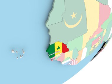 Senegal Illustration katıştırılmış bayrak ile siyasi dünya üzerinde. 3D çizim.
