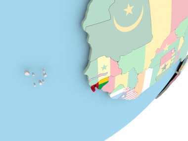 Gine-Bissau Illustration katıştırılmış bayrak ile siyasi dünya üzerinde. 3D çizim.