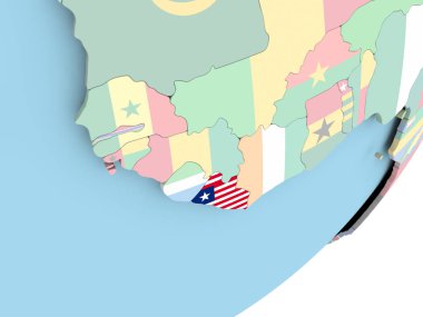 Liberya Illustration katıştırılmış bayrak ile siyasi dünya üzerinde. 3D çizim.