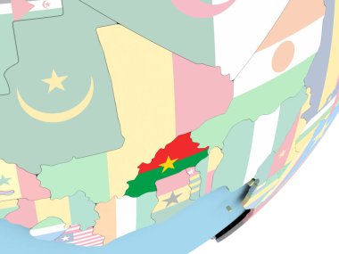 Burkina Faso Illustration katıştırılmış bayrak ile siyasi dünya üzerinde. 3D çizim.