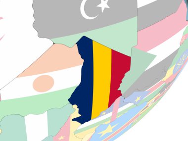 Chad Illustration katıştırılmış bayrak ile siyasi dünya üzerinde. 3D çizim.