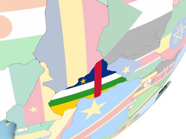 Orta Afrika Illustration katıştırılmış bayrak ile siyasi dünya üzerinde. 3D çizim.