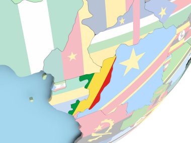 Kongo Illustration katıştırılmış bayrak ile siyasi dünya üzerinde. 3D çizim.