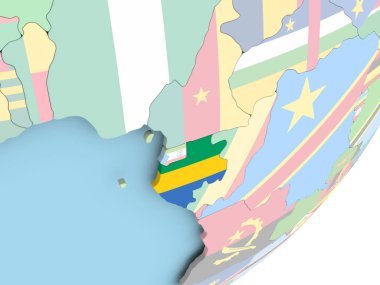 Gabon Illustration katıştırılmış bayrak ile siyasi dünya üzerinde. 3D çizim.