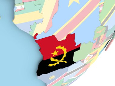Angola Illustration katıştırılmış bayrak ile siyasi dünya üzerinde. 3D çizim.