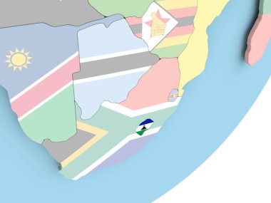 Lesoto resmi katıştırılmış bayrak ile siyasi dünya üzerinde. 3D çizim.