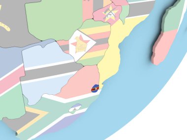 Svaziland Illustration katıştırılmış bayrak ile siyasi dünya üzerinde. 3D çizim.