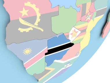 Botsvana Illustration katıştırılmış bayrak ile siyasi dünya üzerinde. 3D çizim.