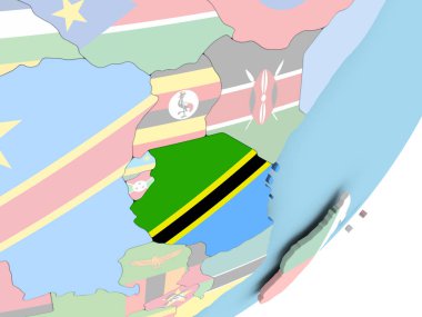 Tanzanya Illustration katıştırılmış bayrak ile siyasi dünya üzerinde. 3D çizim.