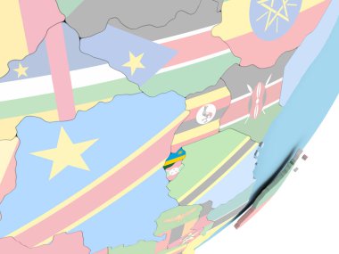 Ruanda Illustration katıştırılmış bayrak ile siyasi dünya üzerinde. 3D çizim.