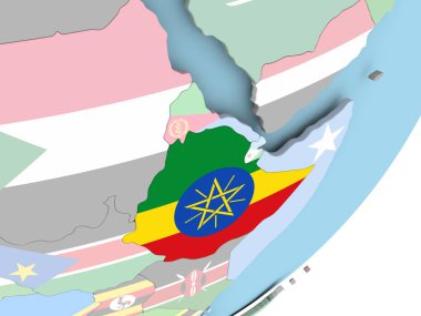 Etiyopya Illustration katıştırılmış bayrak ile siyasi dünya üzerinde. 3D çizim.