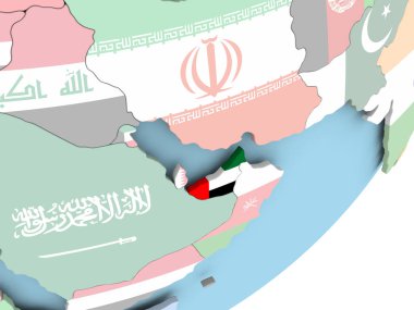 Birleşik Arap Emirlikleri Illustration katıştırılmış bayrak ile siyasi dünya üzerinde. 3D çizim.