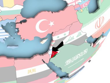 Jordan Illustration katıştırılmış bayrak ile siyasi dünya üzerinde. 3D çizim.